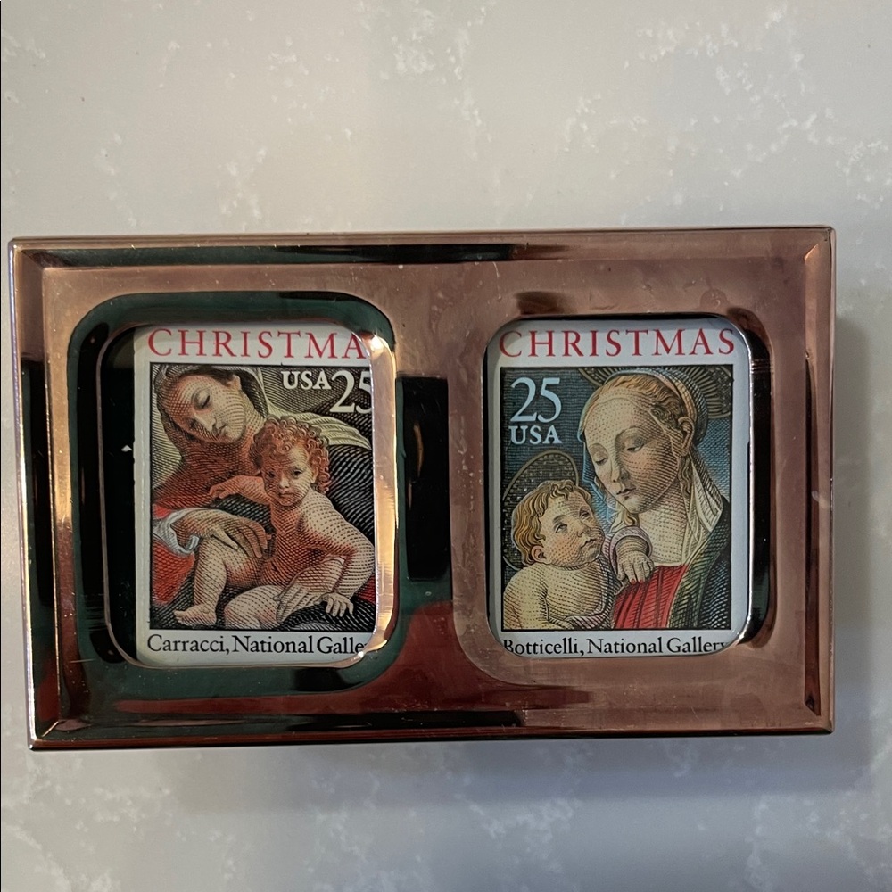 Christmas Stamps from 1988 framed in tiny silver plated frame